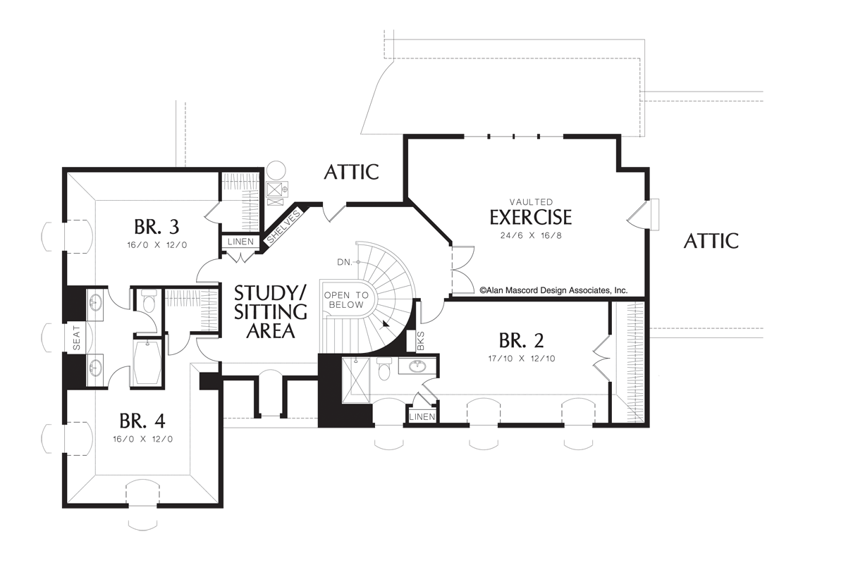 Upper Floor Plan image for Mascord Toussaint-Mother's Suite wih Private Courtyard-Upper Floor Plan
