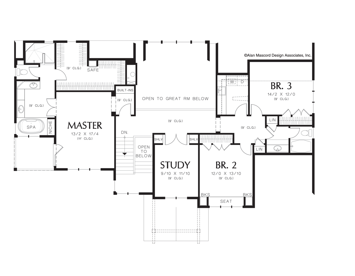Upper Floor Plan image for Mascord Senath-Three Level Plan with Warmth and Elegance-Upper Floor Plan