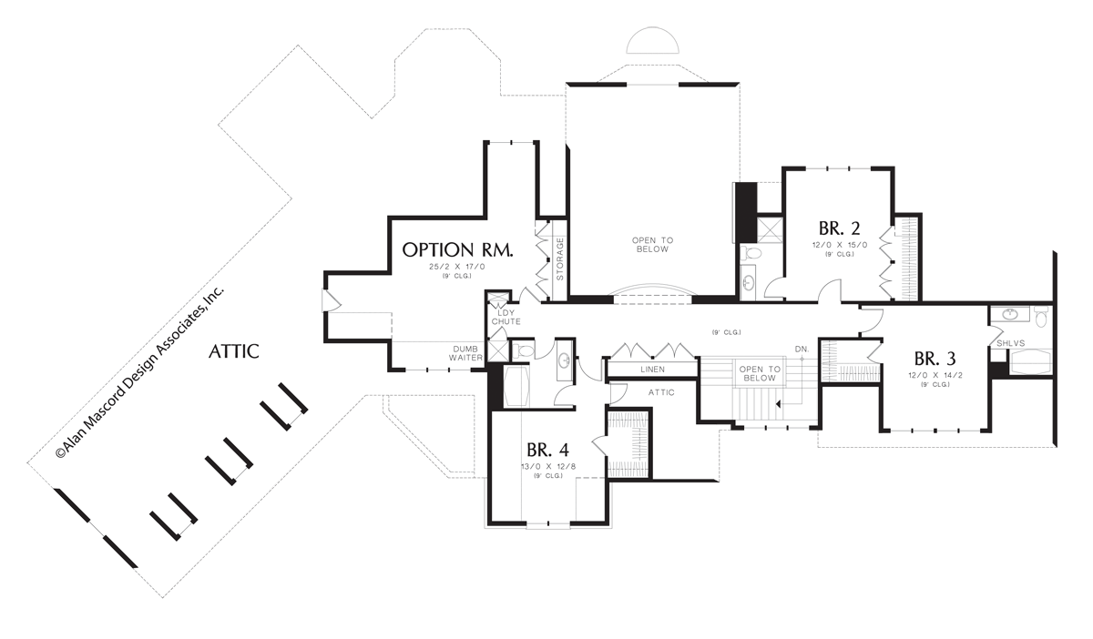 Upper Floor Plan image for Mascord Glendale-Dumbwaiter and Laundry Chute Included-Upper Floor Plan