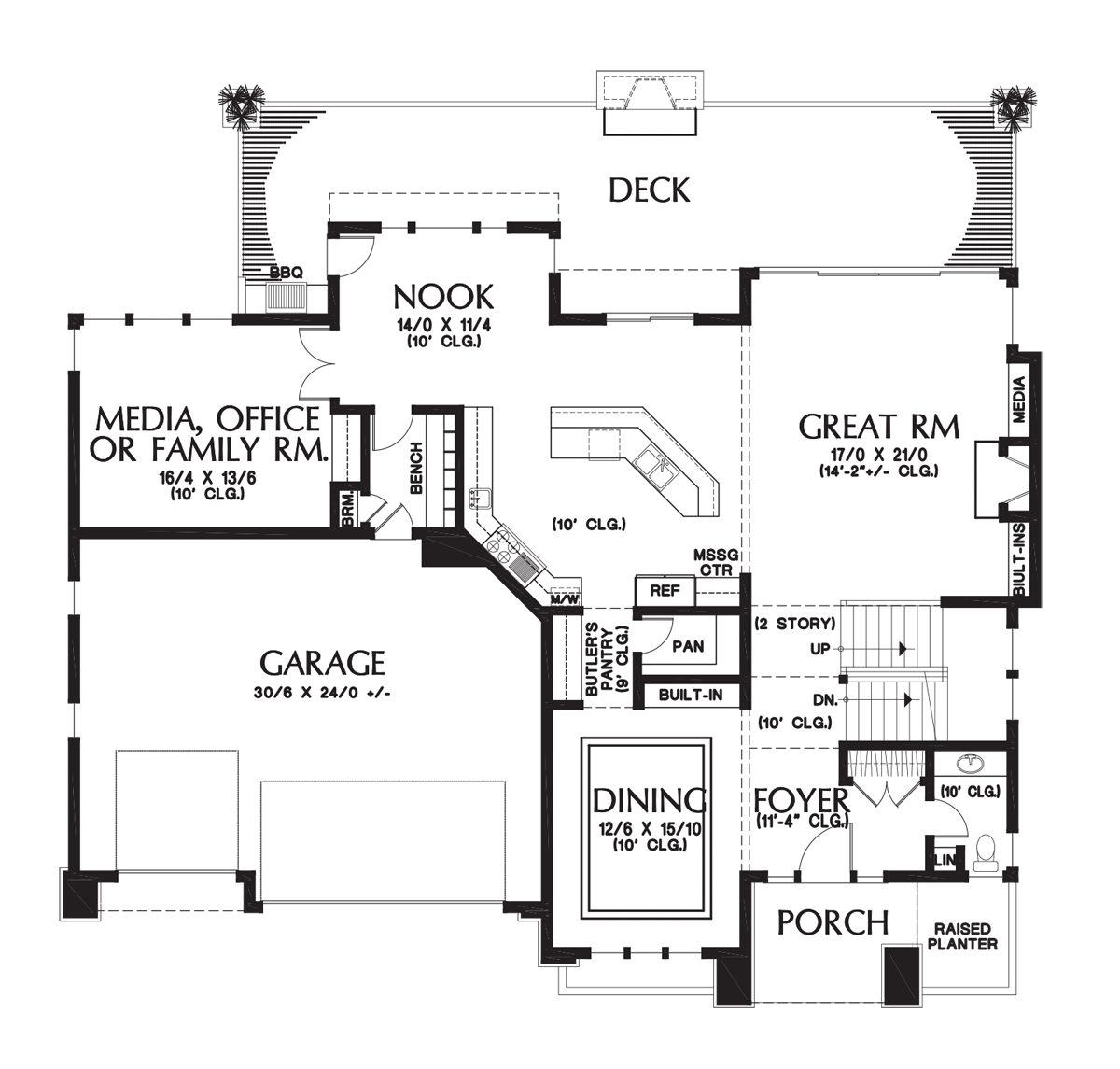 Main Floor Plan image for Mascord Karstan-Flexible Modern Home for Sloping Lot-Main Floor Plan