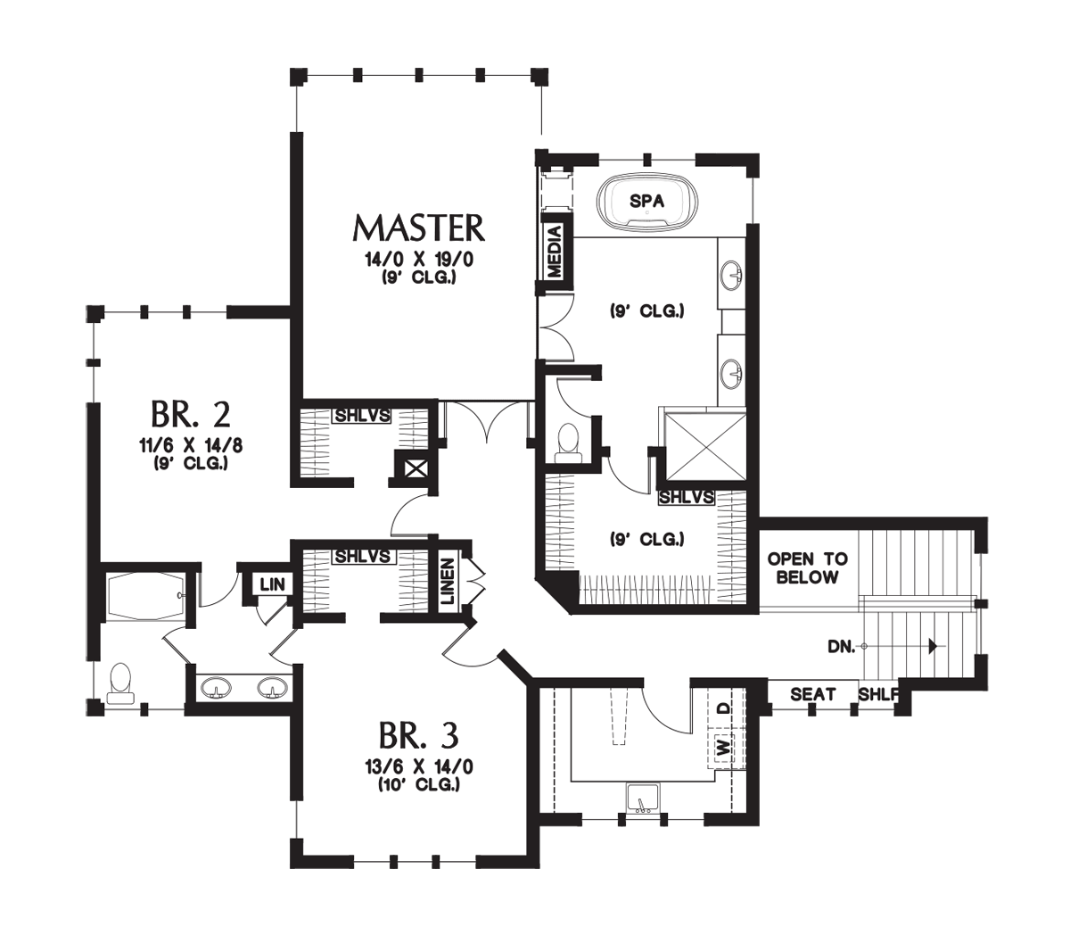 Upper Floor Plan image for Mascord Karstan-Flexible Modern Home for Sloping Lot-Upper Floor Plan