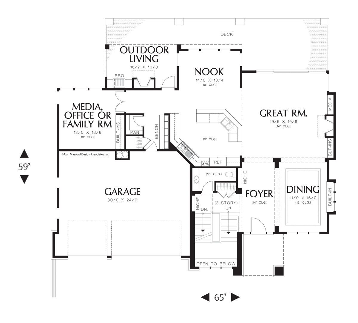 Main Floor Plan image for Mascord Rylander-Contemporary Prairie with Daylight Basement-Main Floor Plan