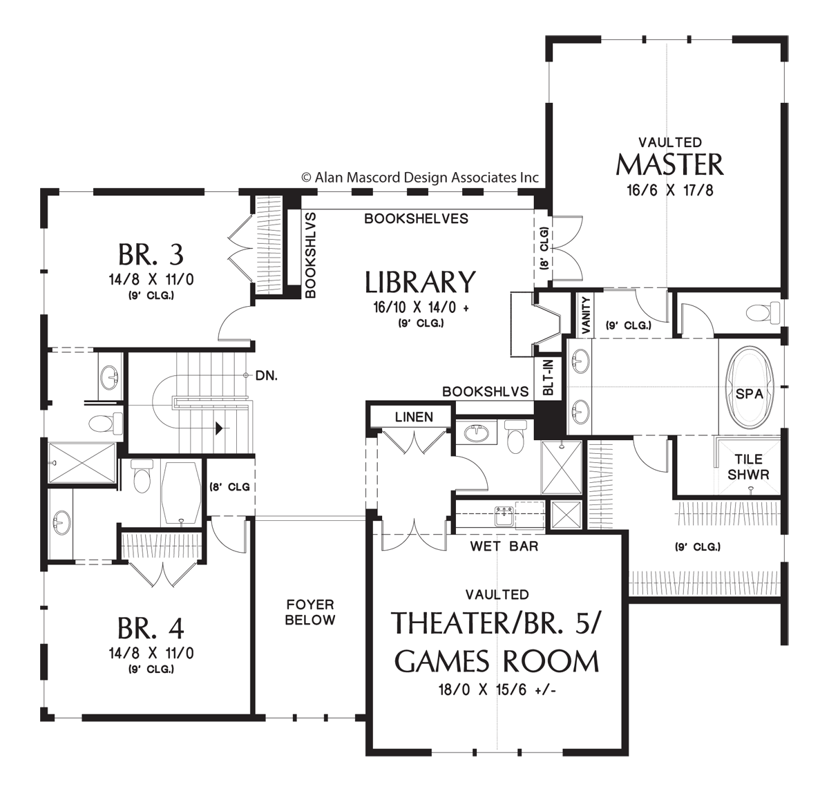 Upper Floor Plan image for Mascord Tualatin-Luxurious Craftsman Home with Attractive Amenities-Upper Floor Plan