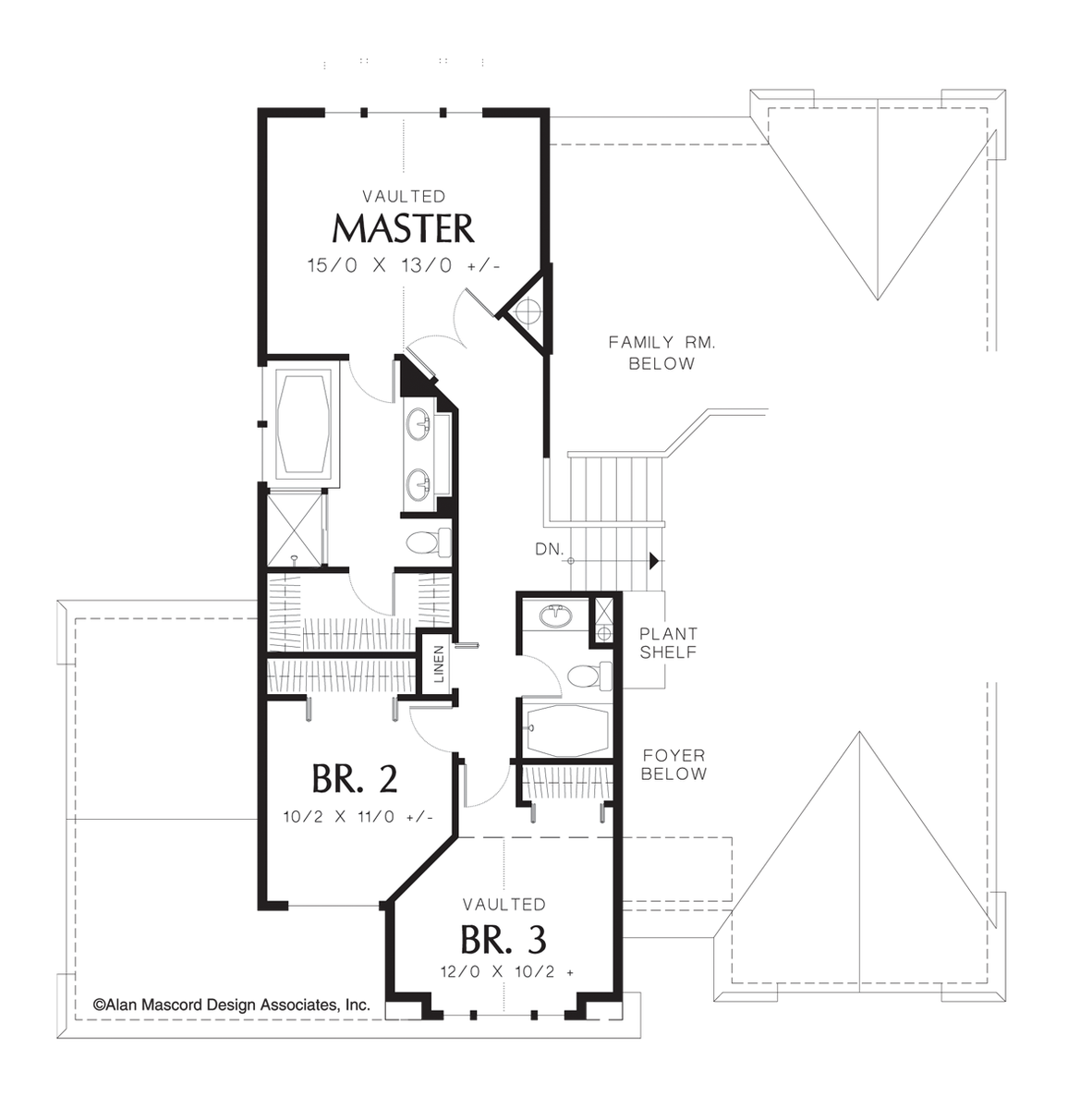 Upper Floor Plan image for Mascord Adriana-Den Opens to Patio in this Narrow Lot Plan-Upper Floor Plan