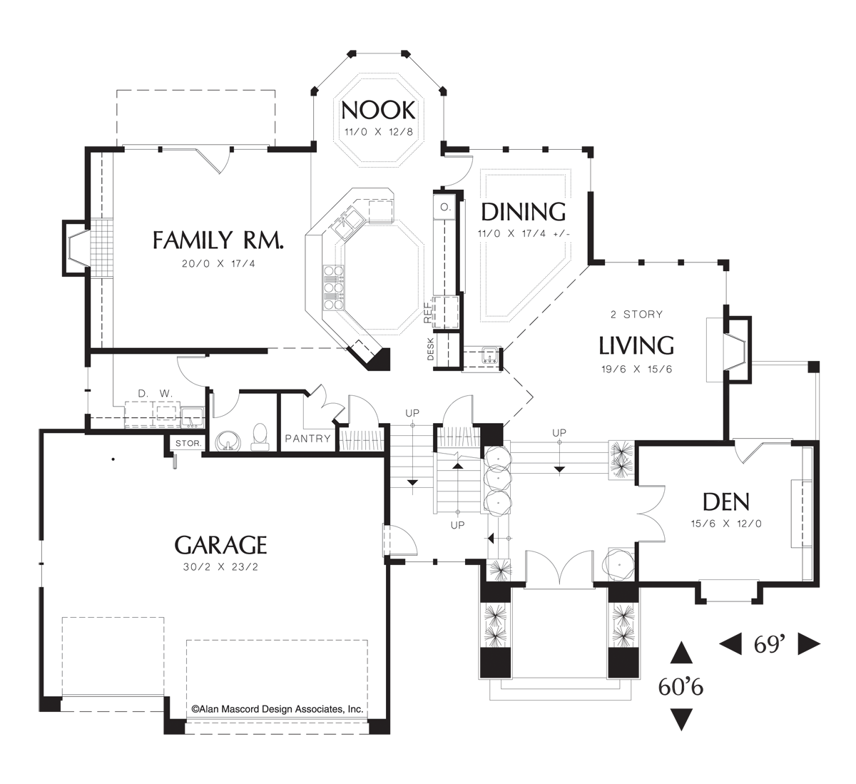 Main Floor Plan image for Mascord Tayner-European Plan with Living Room and Corner Wet Bar-Main Floor Plan