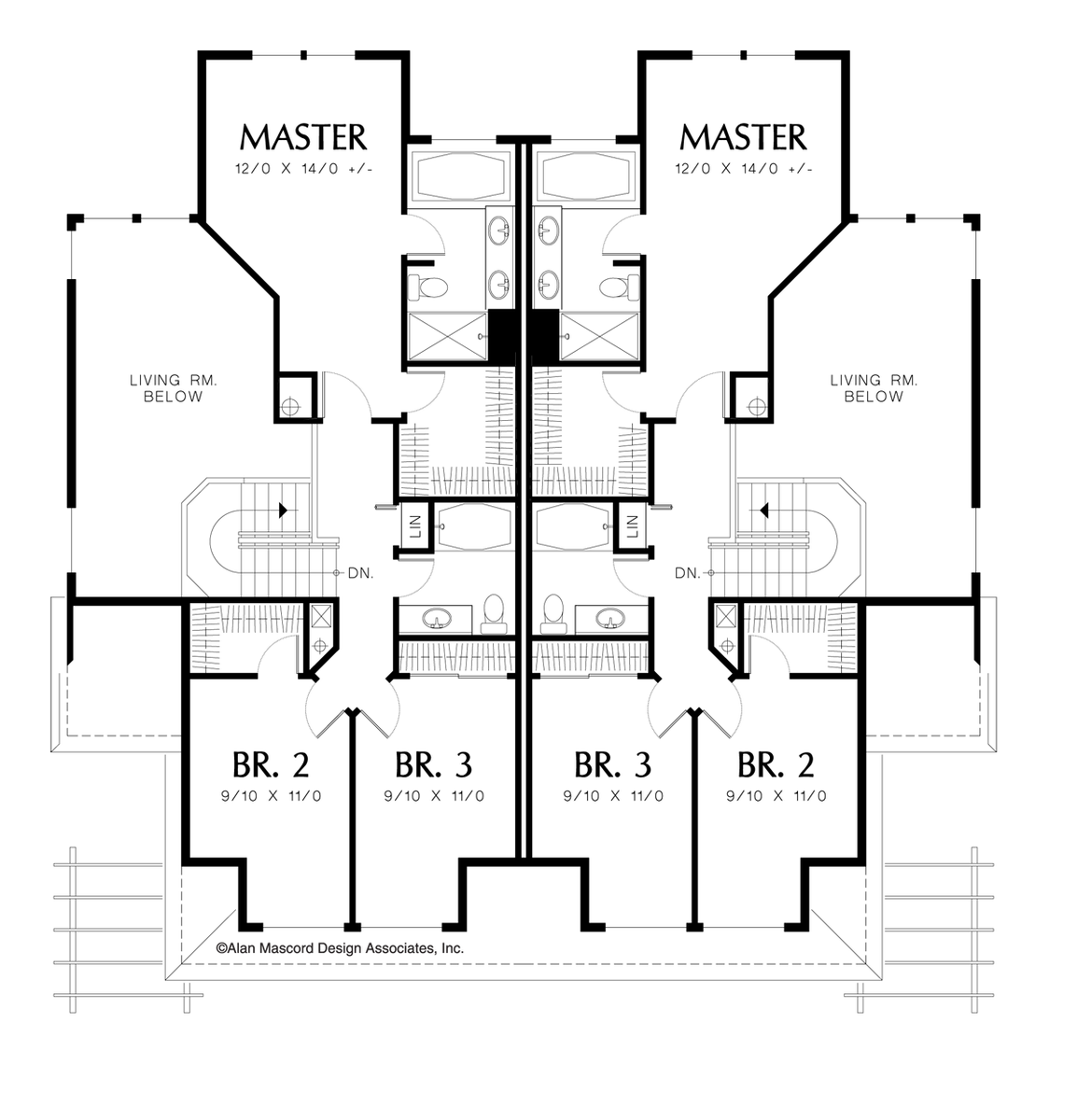 Upper Floor Plan image for Mascord Warrenred-2 Story Living Room with Media Center-Upper Floor Plan