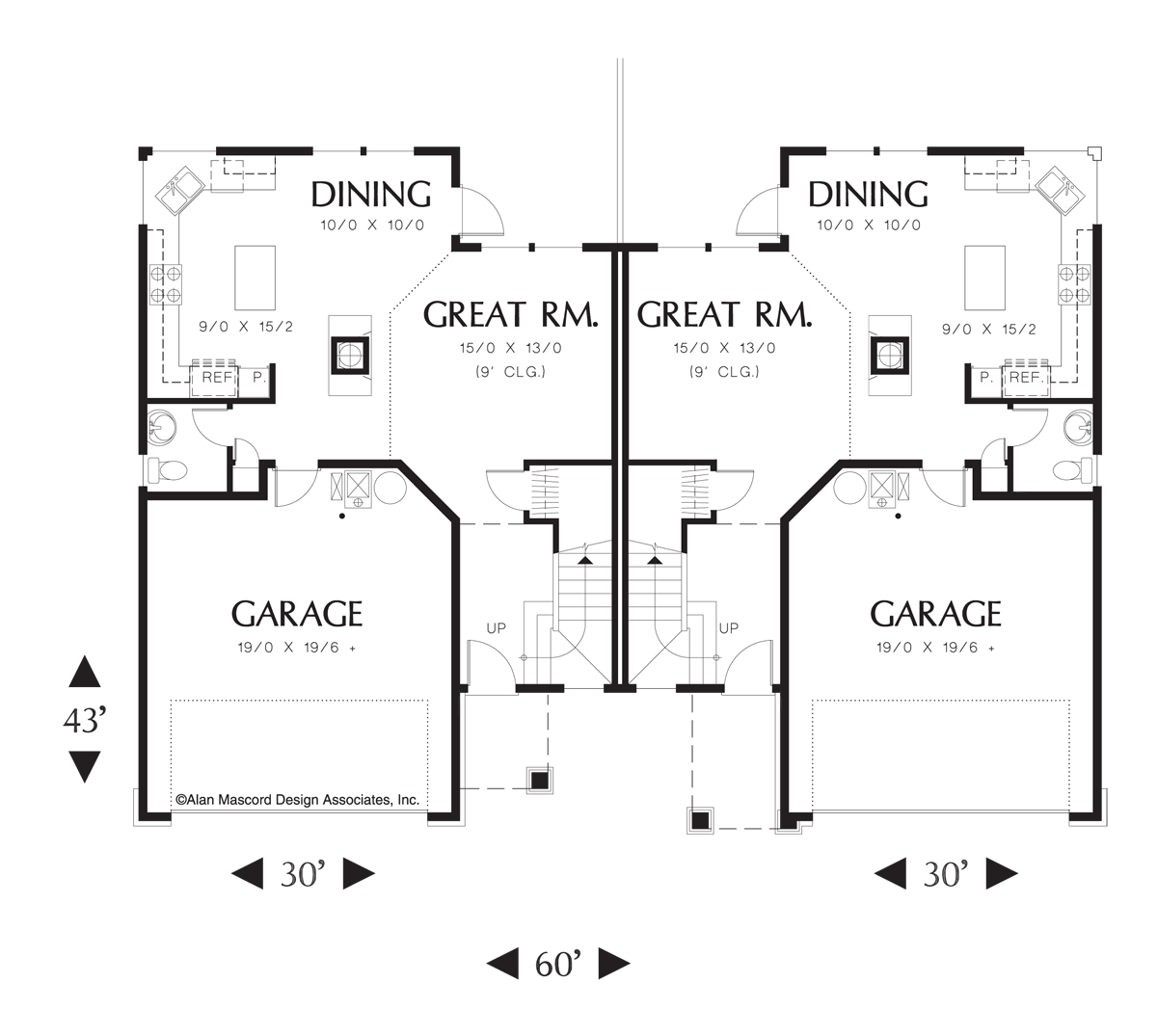Main Floor Plan image for Mascord Meadowbrook-Duplex with Outdoor Access from Dining Room-Main Floor Plan