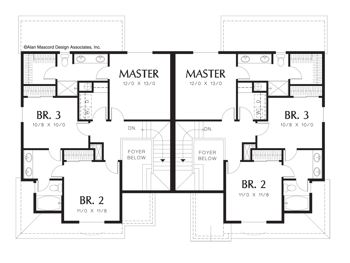 Upper Floor Plan image for Mascord Meadowbrook-Duplex with Outdoor Access from Dining Room-Upper Floor Plan