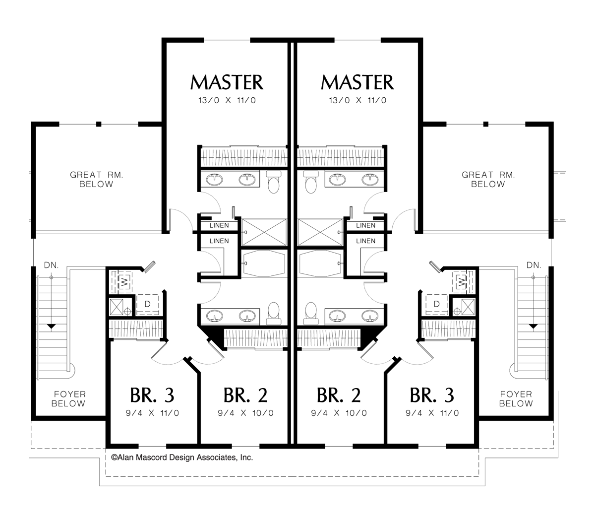 Upper Floor Plan image for Mascord Johnsonville-Two Story Great Room in Quiet Duplex-Upper Floor Plan