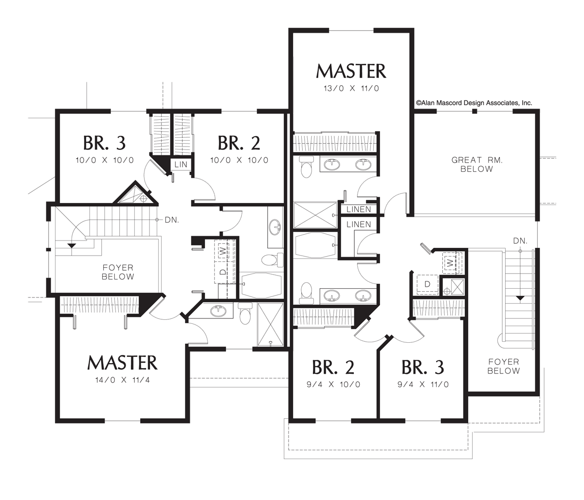 Upper Floor Plan image for Mascord Edgeworth-Colonial Plan with Optional Fireplace in Great Room-Upper Floor Plan
