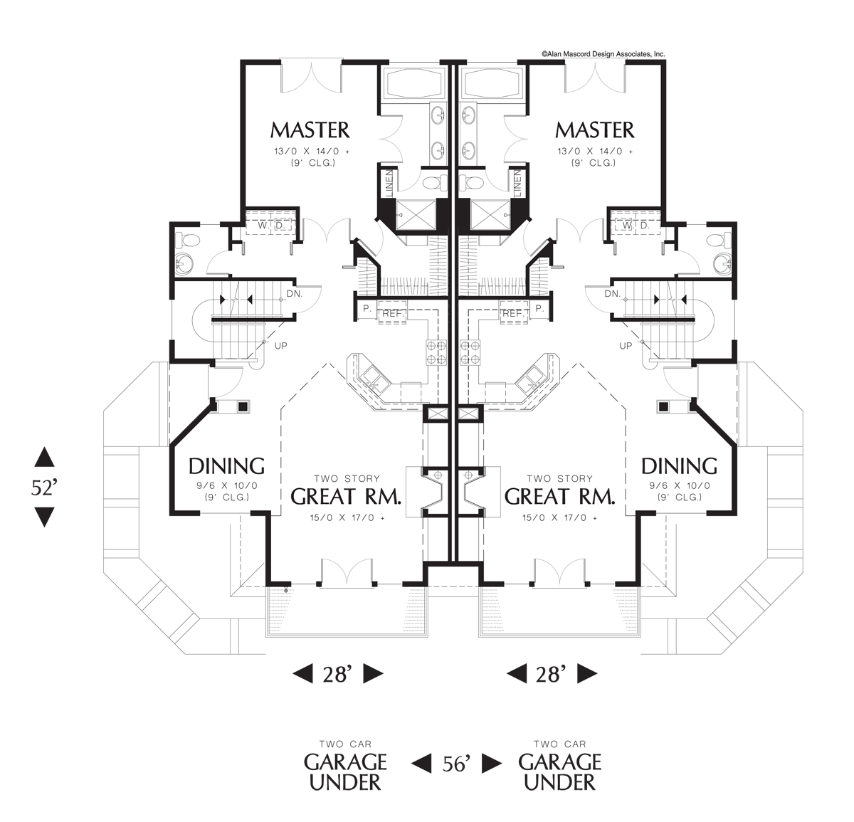 Main Floor Plan image for Mascord Spencer-Duplex with French Doors and Fireplaces-Main Floor Plan