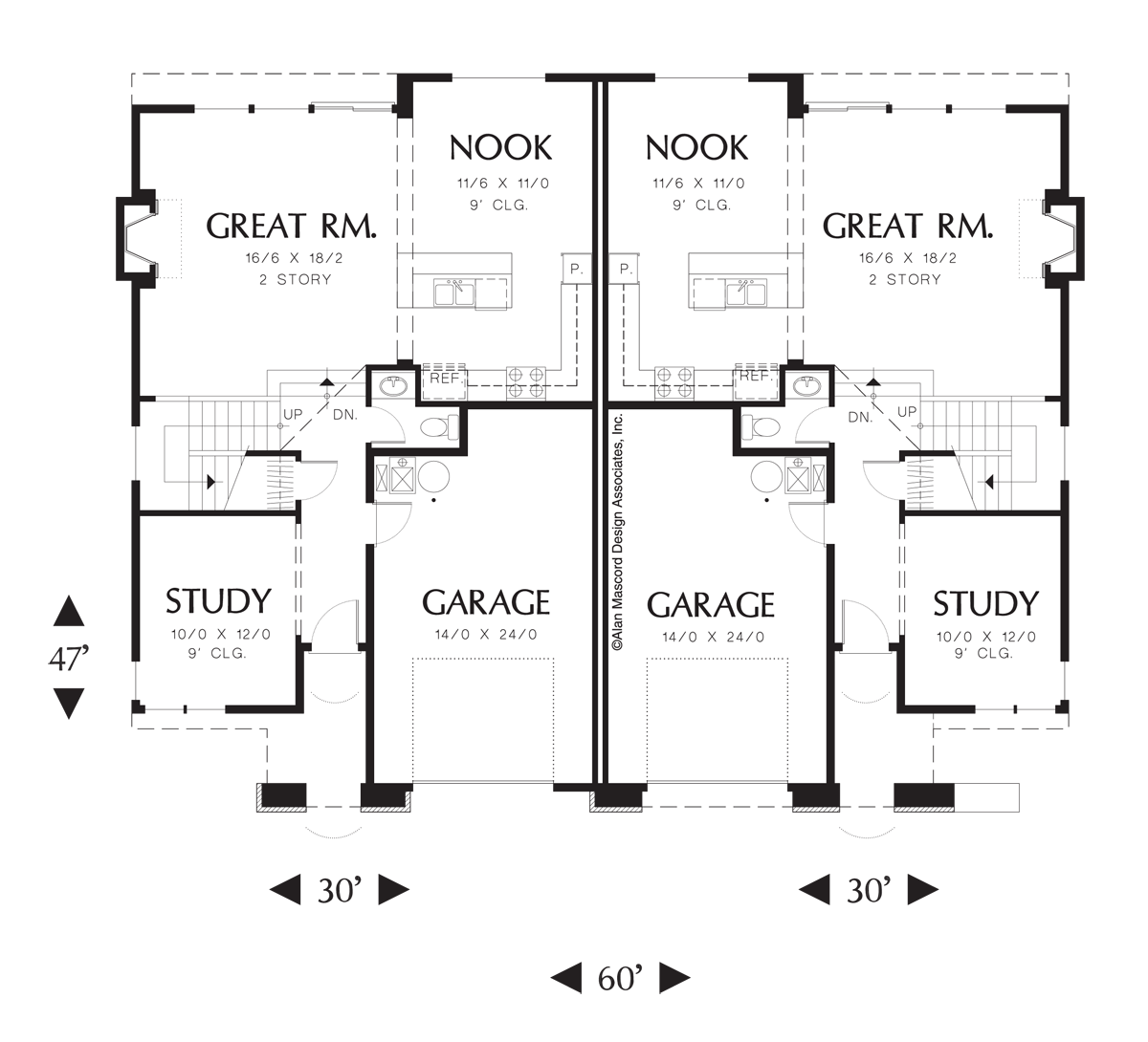 Main Floor Plan image for Mascord Taegon-Mirror Image, Recessed Entry Duplex-Main Floor Plan