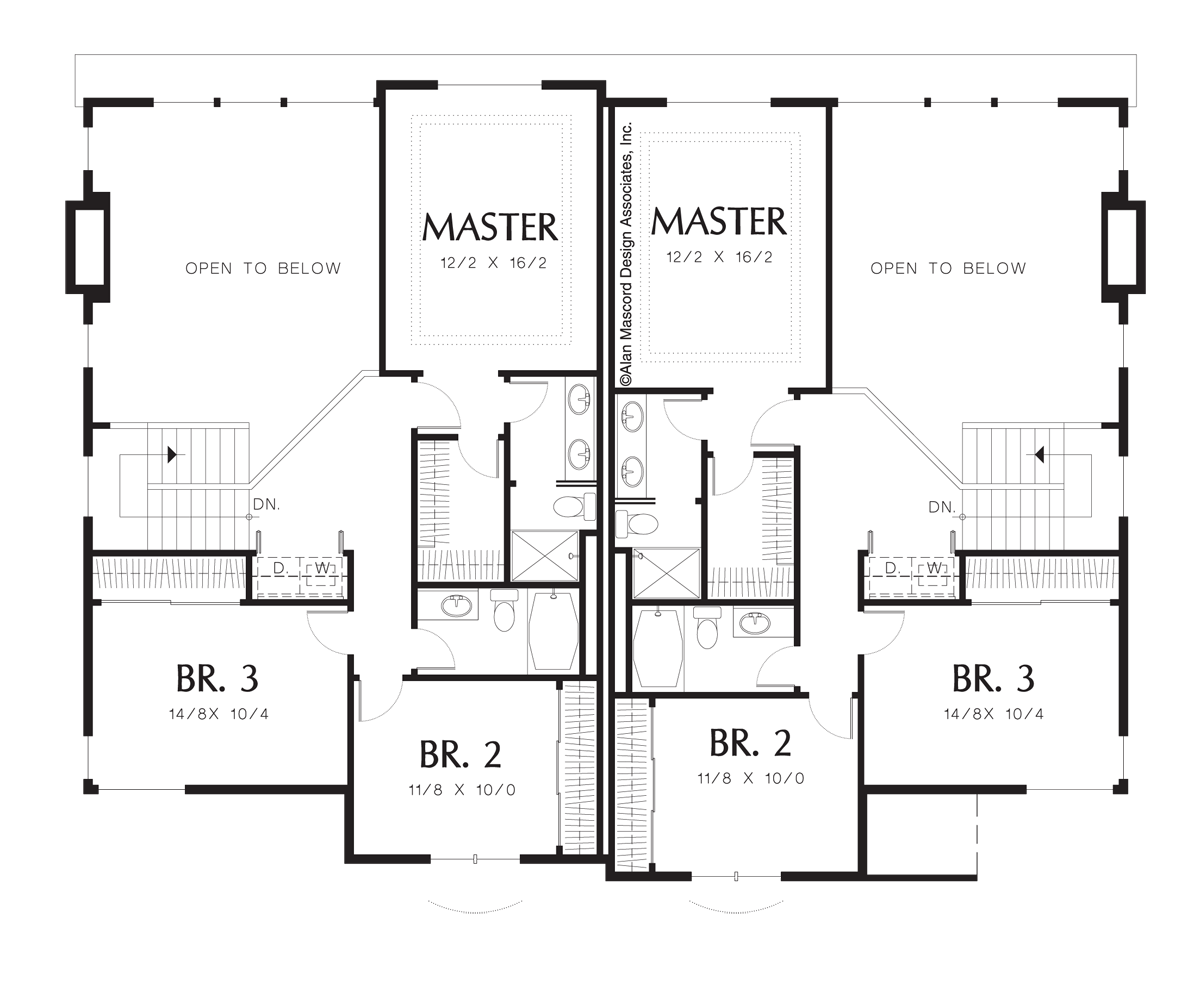 Upper Floor Plan image for Mascord Taegon-Mirror Image, Recessed Entry Duplex-Upper Floor Plan