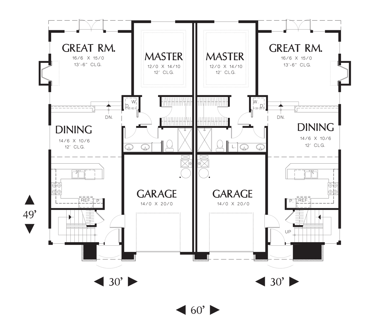 Main Floor Plan image for Mascord Sheridan-English Countryside Style Duplex-Main Floor Plan