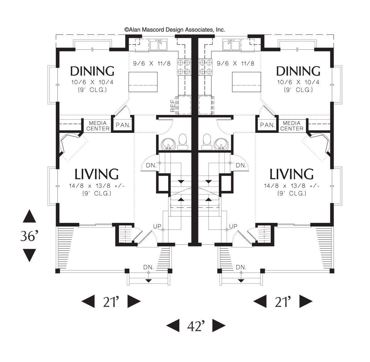 Main Floor Plan image for Mascord Woodbury-Double Garage Tucked into Hillside-Main Floor Plan