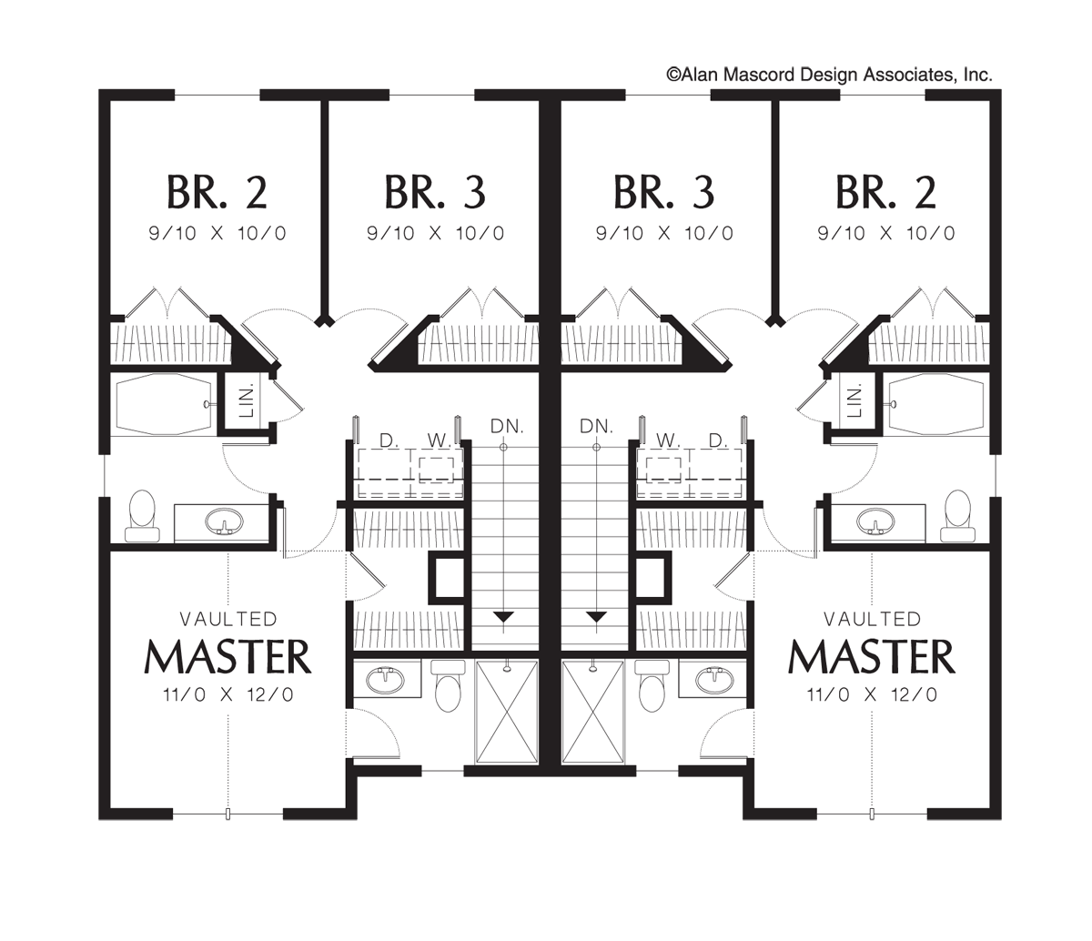 Upper Floor Plan image for Mascord Woodbury-Double Garage Tucked into Hillside-Upper Floor Plan