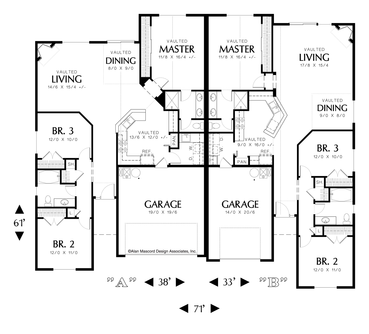 Main Floor Plan image for Mascord Eagleton-Vaulted Kitchen and Corner Fireplace-Main Floor Plan