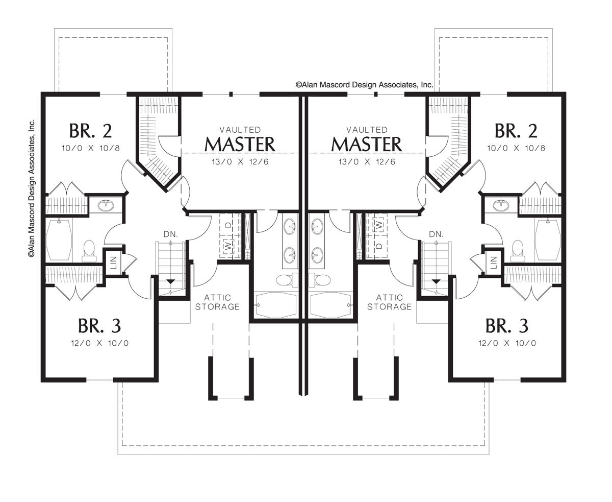 Upper Floor Plan image for Mascord Lambrook-Back to Back Plans with 3 Bedrooms-Upper Floor Plan