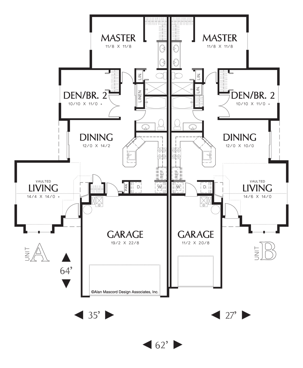 Main Floor Plan image for Mascord Whitespire-Duplex with Slightly Smaller Second Unit-Main Floor Plan