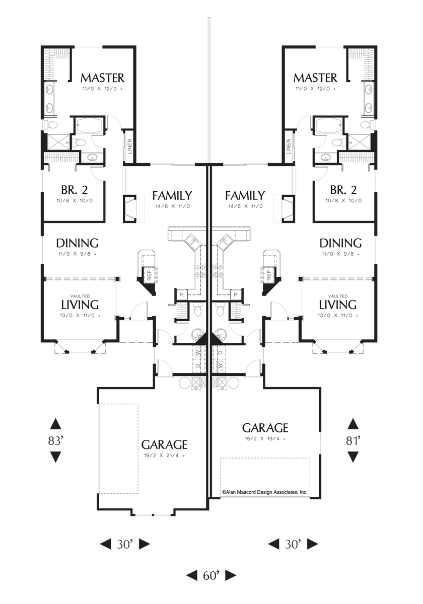 Main Floor Plan image for Mascord Galleston-Duplex with Side Load Garage in One Unit-Main Floor Plan