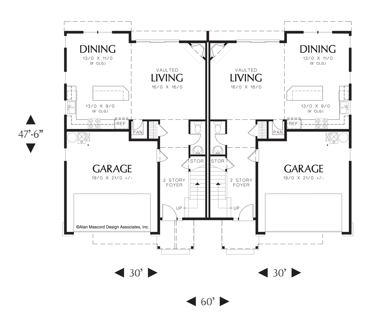 Main Floor Plan image for Mascord Normandy-Private Baths on Second Floor-Main Floor Plan