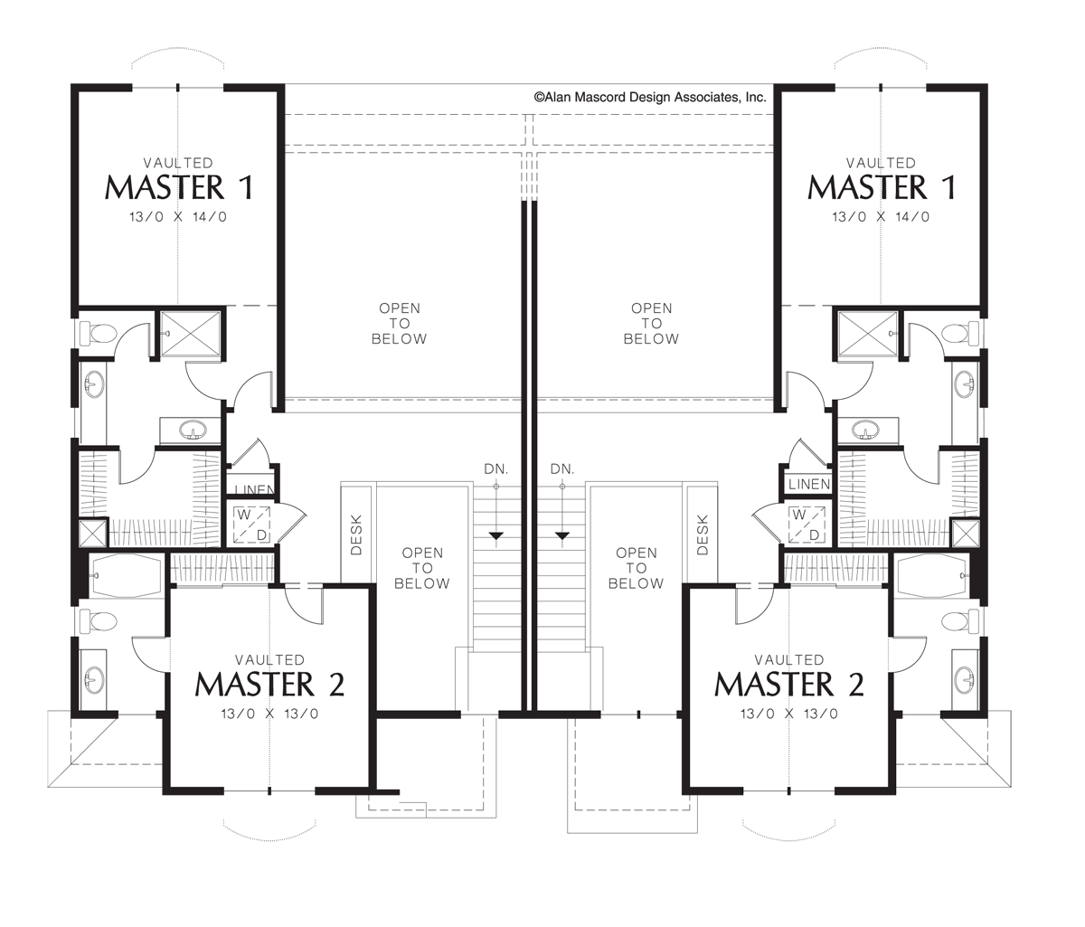 Upper Floor Plan image for Mascord Normandy-Private Baths on Second Floor-Upper Floor Plan