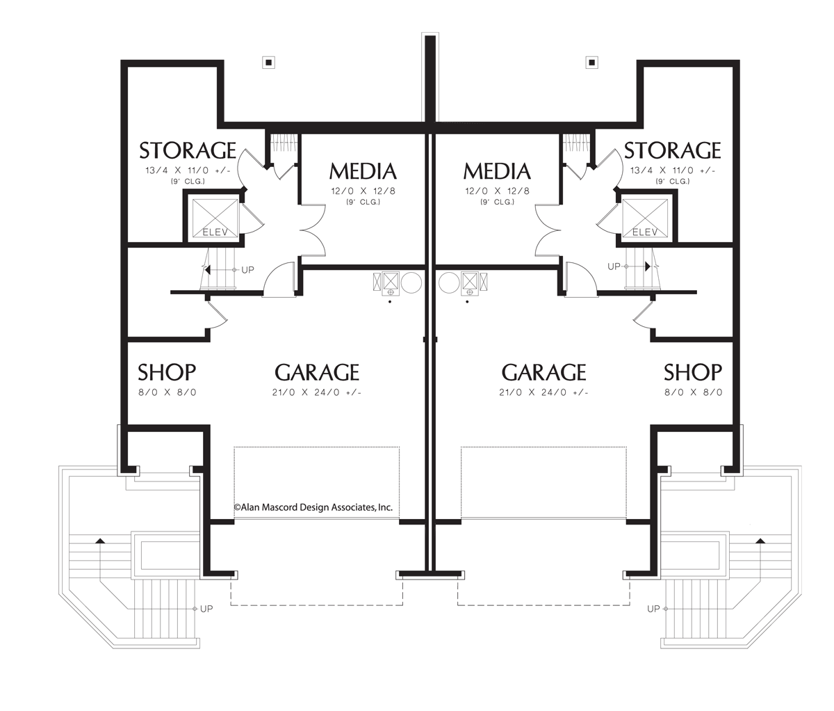 Lower Floor Plan image for Mascord Prairiefire-Hillside Multi-family Home Plan-Lower Floor Plan