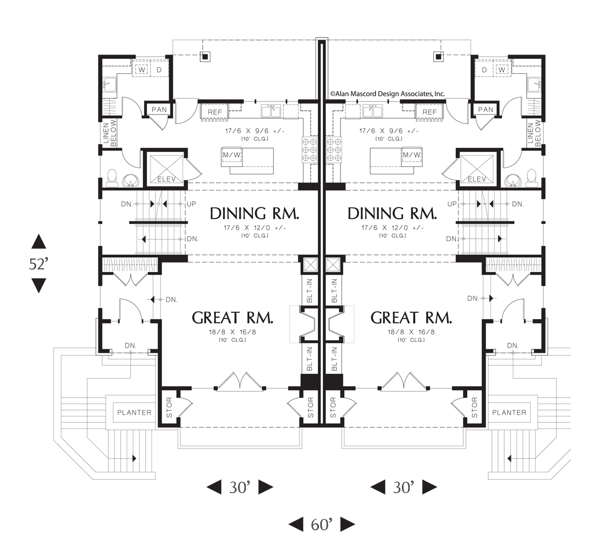 Main Floor Plan image for Mascord Prairiefire-Hillside Multi-family Home Plan-Main Floor Plan