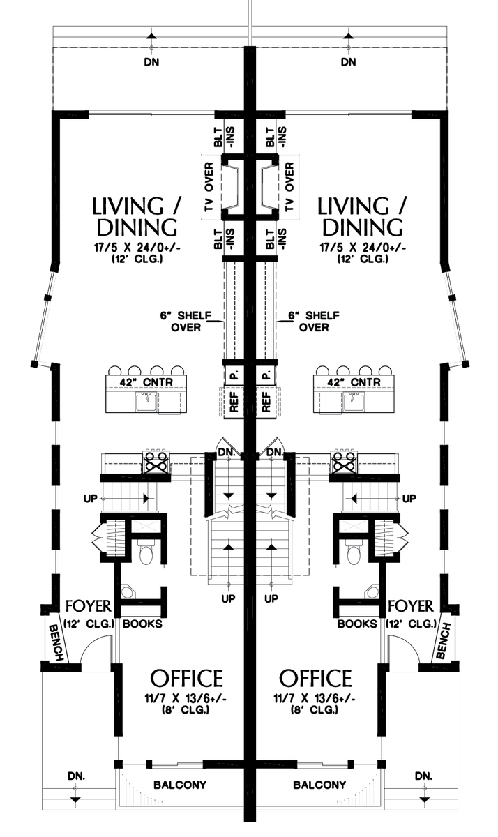 Main Floor Plan image for Mascord Grand Teton-Modern Exterior with Traditional appeal.  Great Duplex plan!-Main Floor Plan