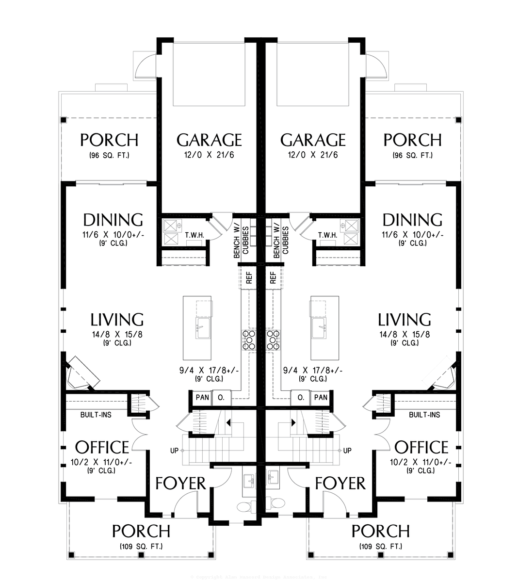 Main Floor Plan image for Mascord Kutcher-Rear Loading Farmhouse Duplex-Main Floor Plan