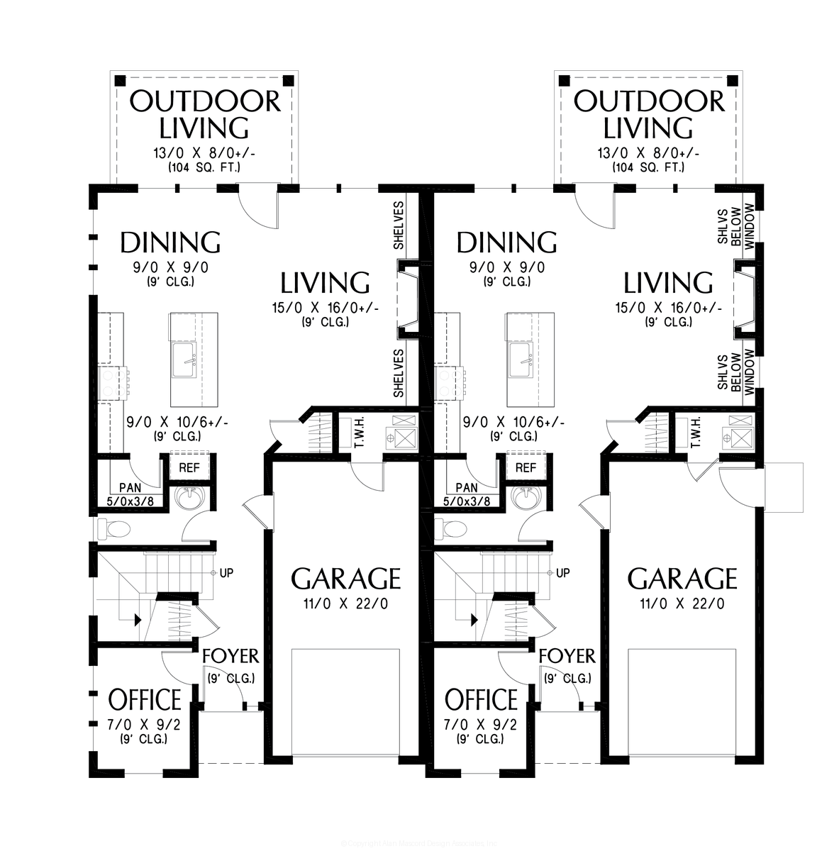 Main Floor Plan image for Mascord Walnut Grove-Work rest and play in this Modern Farmhouse Duplex-Main Floor Plan