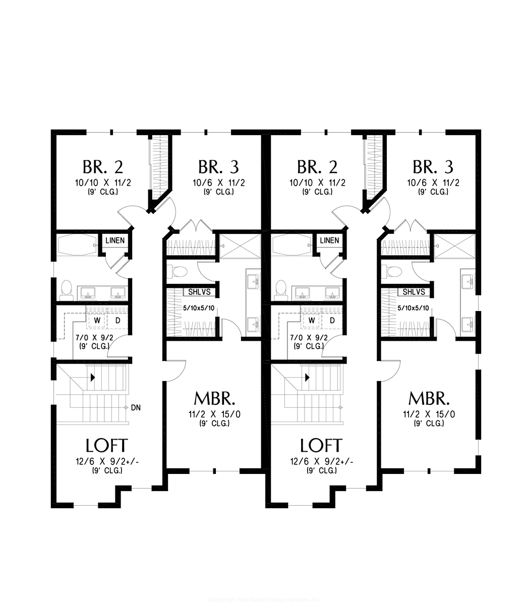 Upper Floor Plan image for Mascord Walnut Grove-Work rest and play in this Modern Farmhouse Duplex-Upper Floor Plan