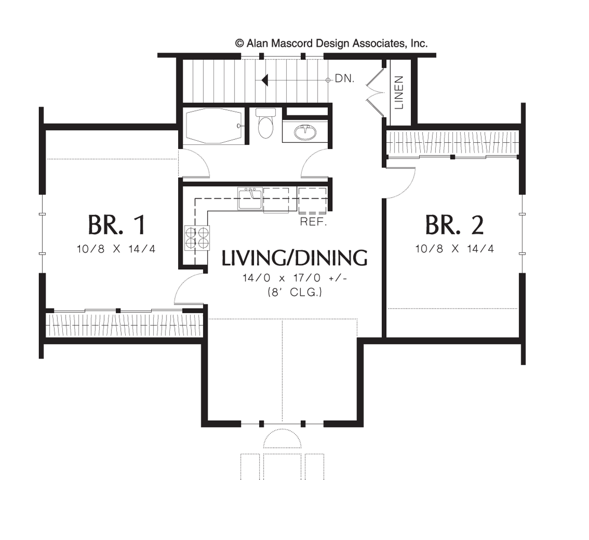 Upper Floor Plan image for Mascord Eastman-Two Bedroom Guest Suite over 3-Car Plan-Upper Floor Plan