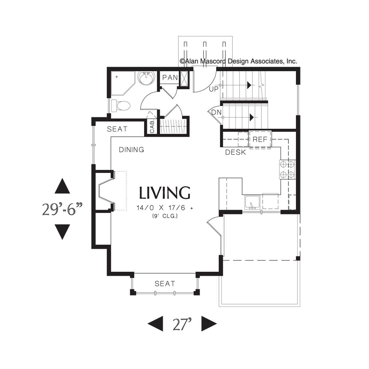 Main Floor Plan image for Mascord Merillat-Two Story One Bedroom Plan for Sloped Lot-Main Floor Plan