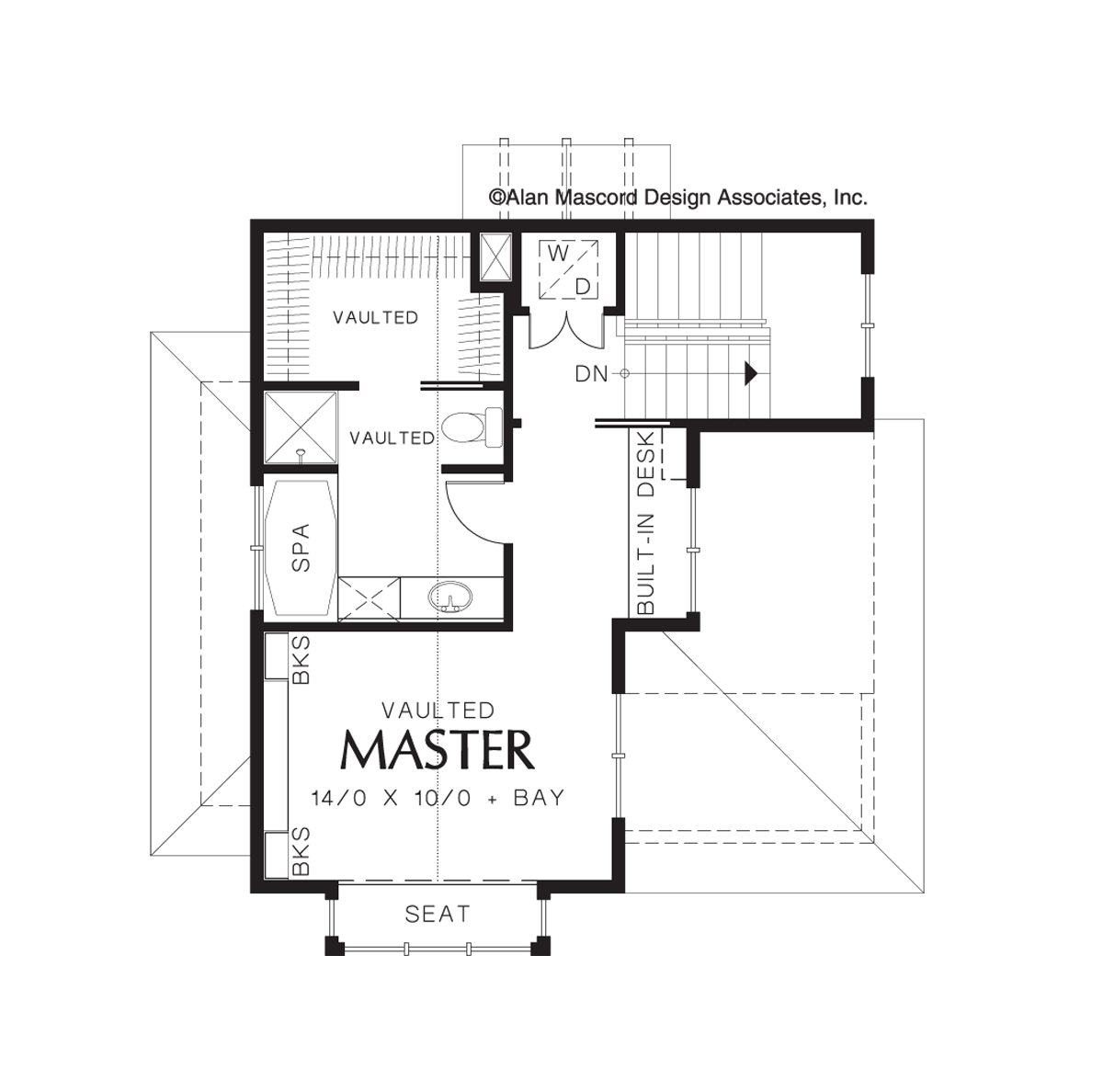 Upper Floor Plan image for Mascord Merillat-Two Story One Bedroom Plan for Sloped Lot-Upper Floor Plan