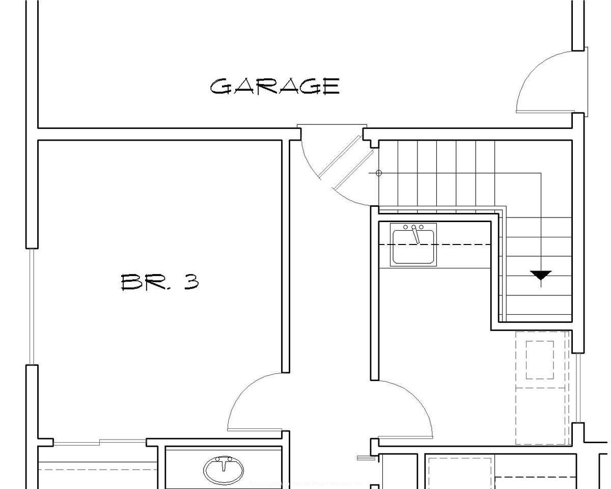 Basement Stair Location for Mascord House Plan B1142A-2 Car - The Glenhaven