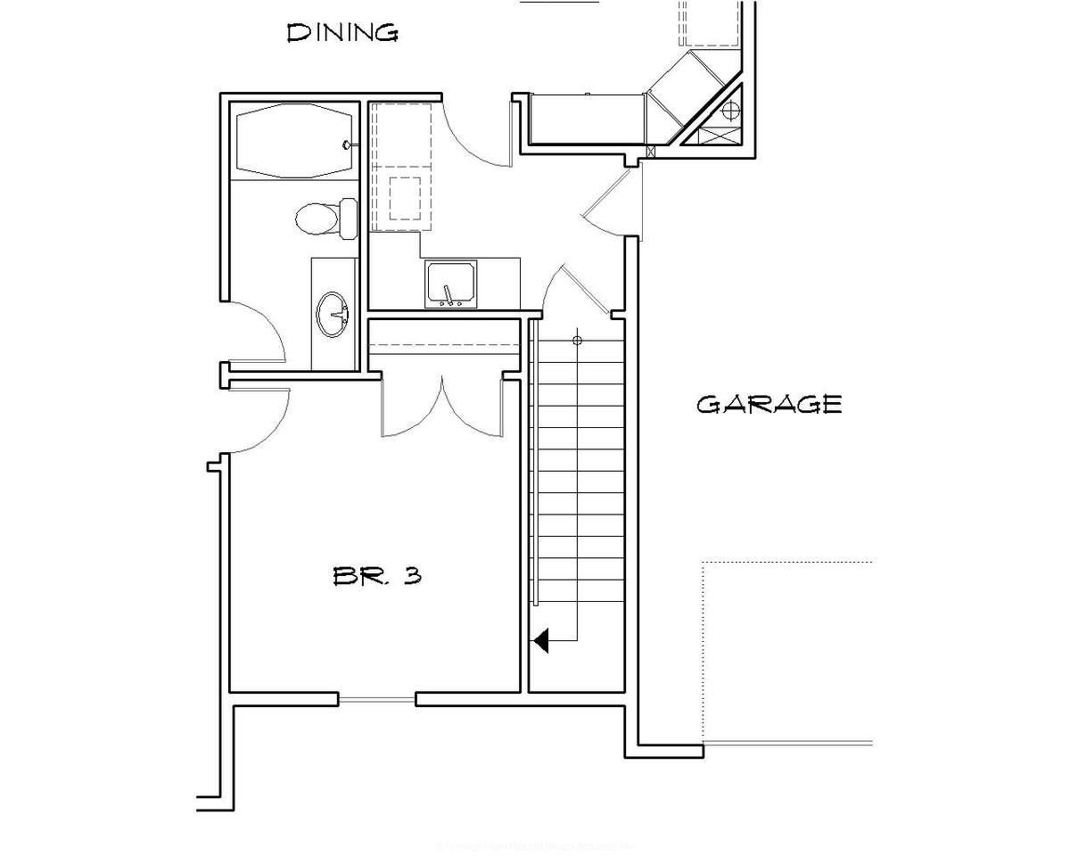 Basement Stair Location for Mascord House Plan B1144 - The Sanderstone