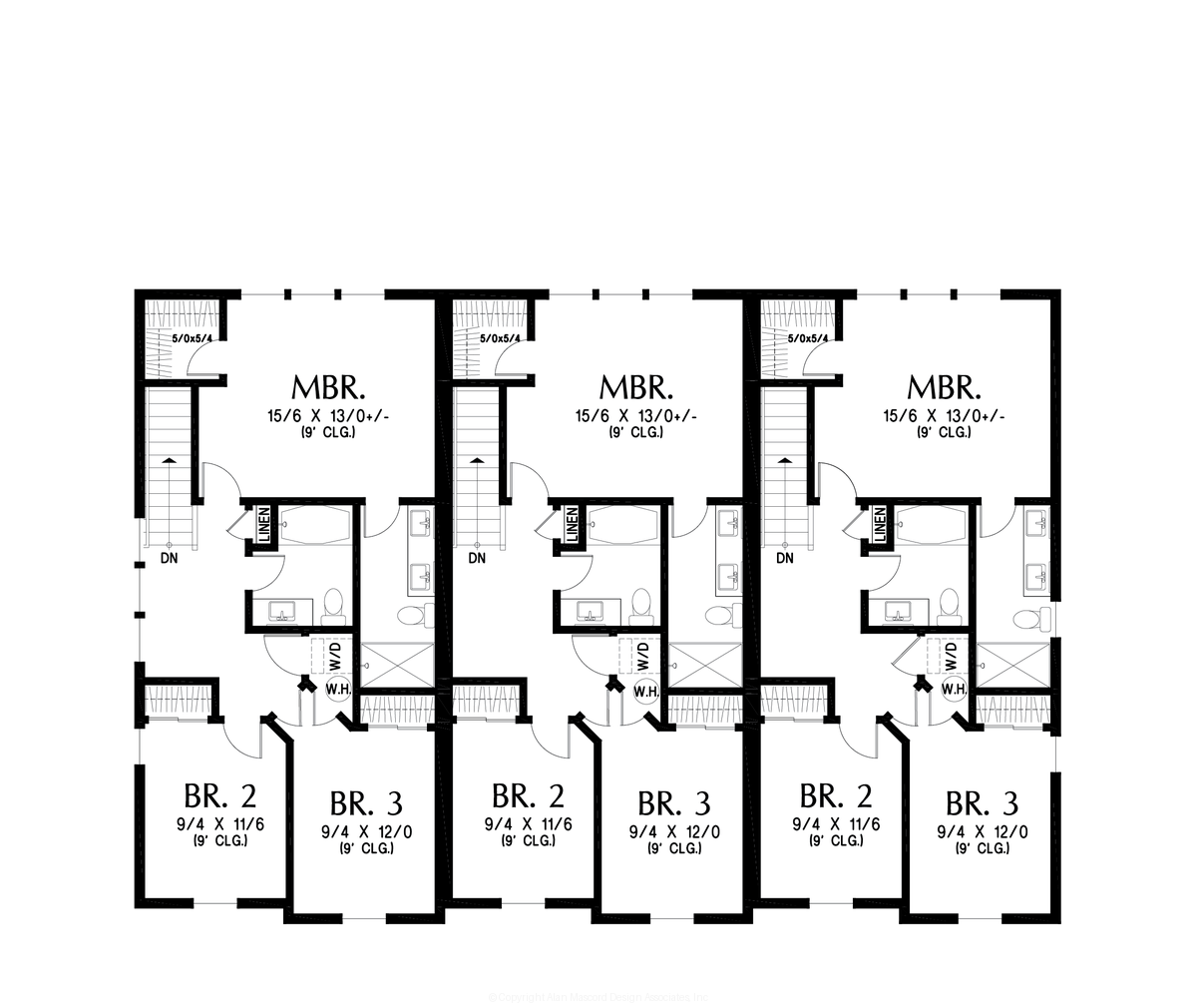 Upper Floor Plan image for Mascord Ternary-Triplex designed for modern markets-Upper Floor Plan