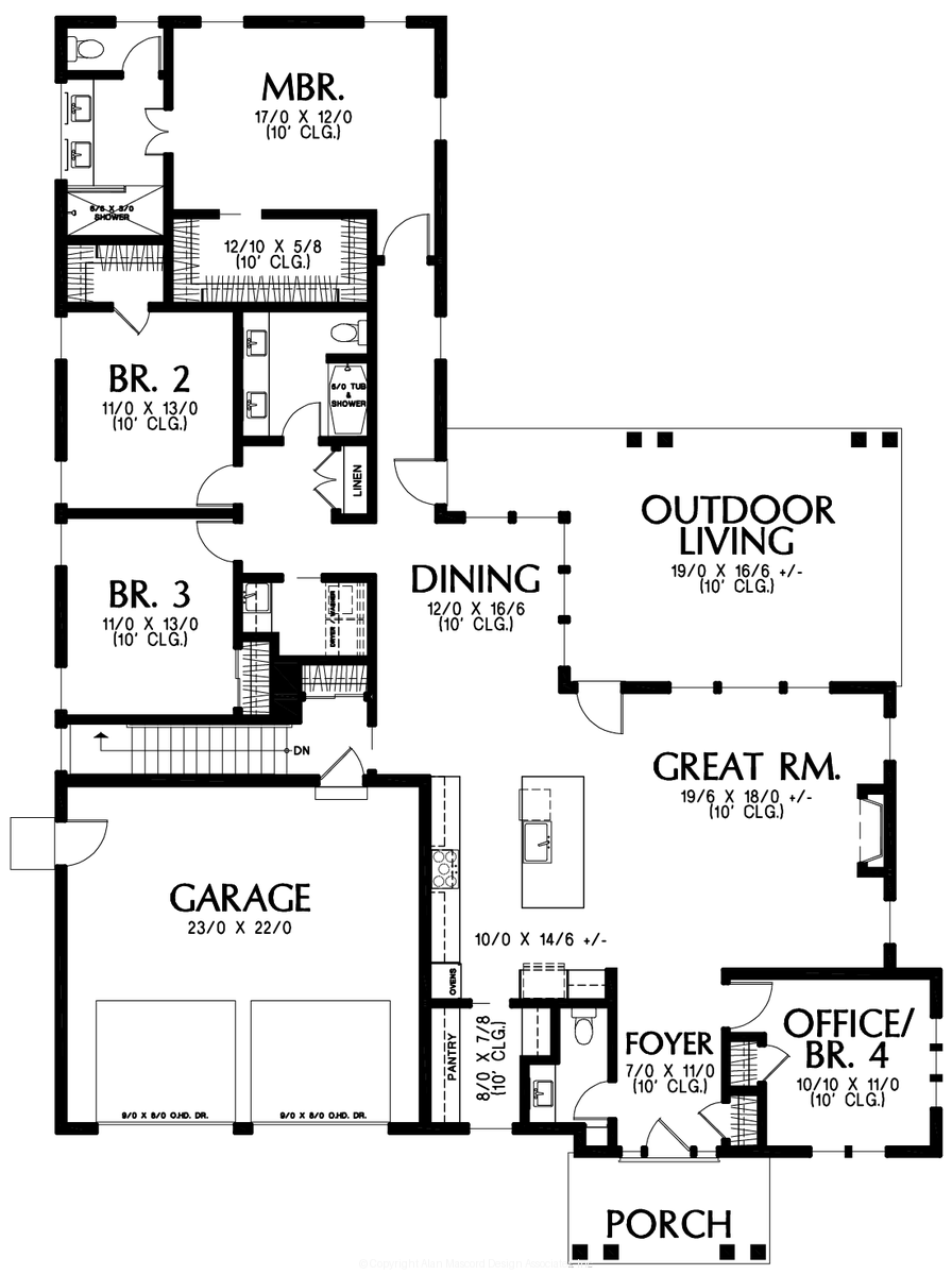 Main Floor Plan for Mascord House Plan B1286B
