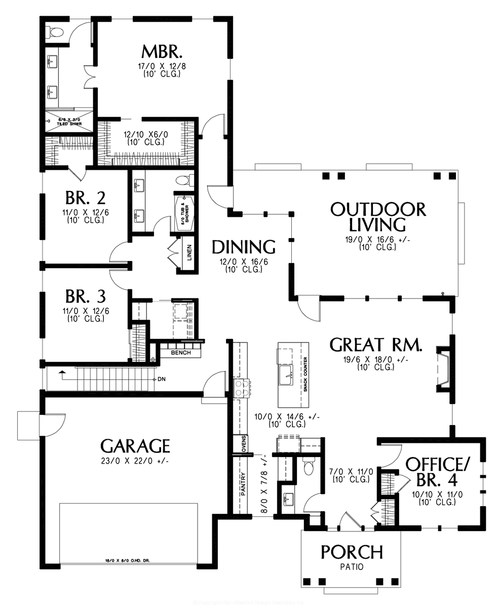 Main Floor Plan for Mascord House Plan B1287