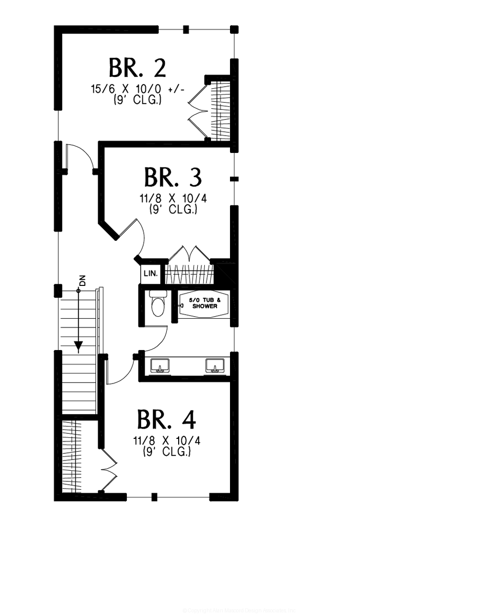 Upper Floor Plan for Mascord House Plan B21154-2-Cf